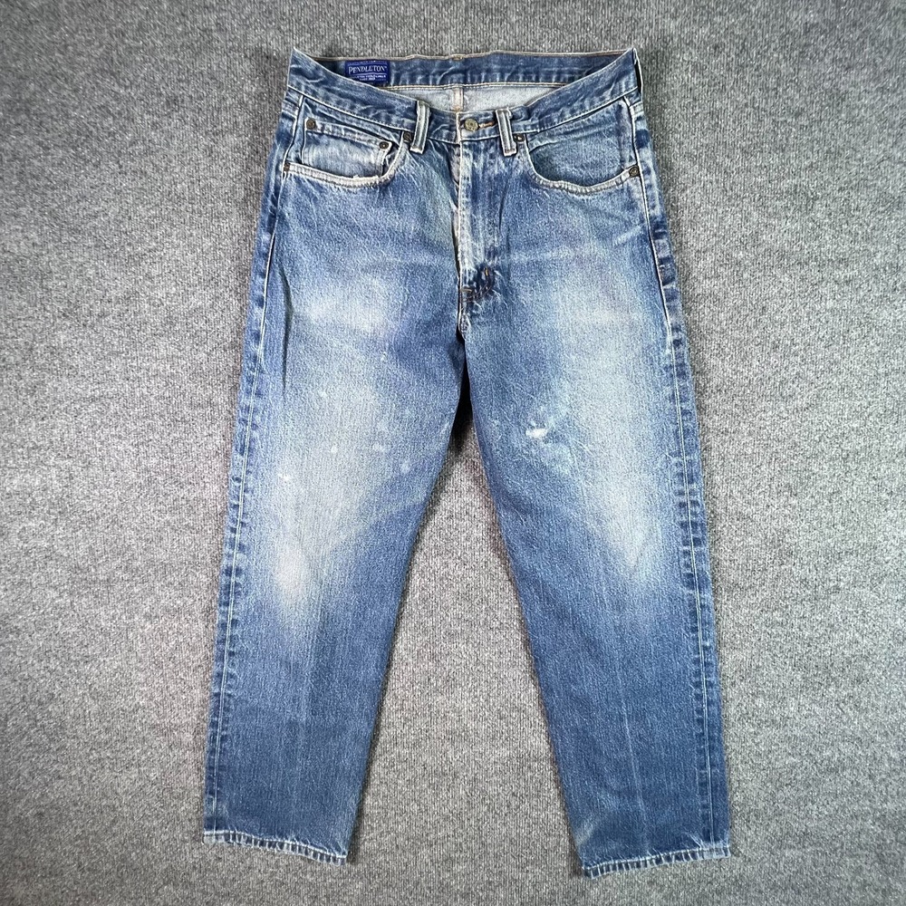 Pendleton Jeans Men's 32x30 Blue Cotton Denim Straight Workwear Whiskers Detail